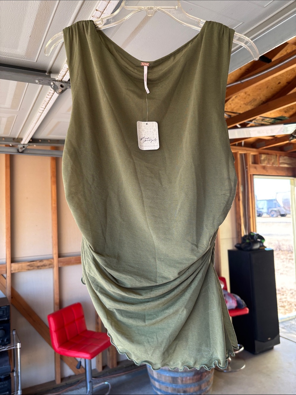 Free People Olive Green Draped Sleeveless Top